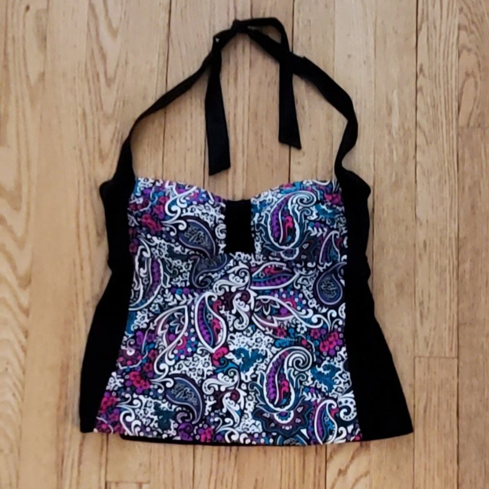 Catalina Paisley Print Halter Tankini Swim Top Size Medium